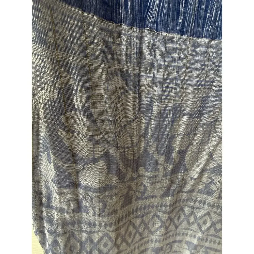 Vintage Y2K Silk Gauze Scarf Crinkle Floating Threads Artsy Wrap Periwinkle Blue